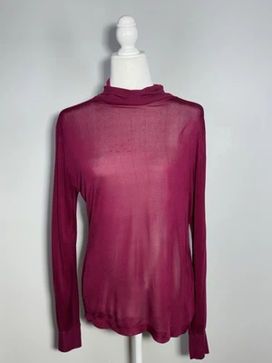 Vintage 90’s L. L. Bean 100% Silk Sheer Turtleneck Long Sleeve Women’s L Magenta - Image 1 of 4