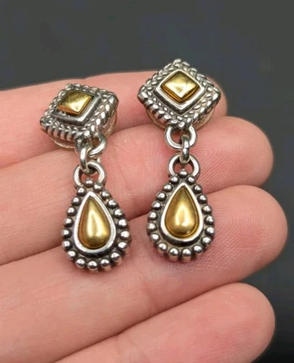 Brighton Two Tone Gold Silver Teardrop Dangle Pierced Post Earrings  - Image 1 of 4
