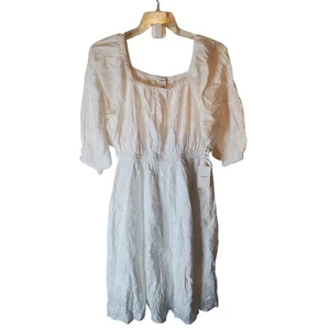 Nordstrom White Puff Sleeve Textured Midi Dress, NWT, Large - Picture 1 of 6