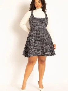 ELOQUII flare tweed mini jumper in blue & white size 22 NEW NWT Plus Size - Picture 1 of 8