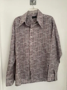 VTG 60s 70s JC Penny Polyester Shirt M  Geometric Print Disco Dagger Collar - Picture 1 of 14