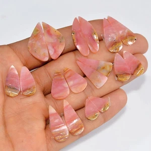 9 Pairs 71 Cts Natural Pink Opal Slice Gemstone Pair Lot 25x10 14x7mm #16840 - Picture 1 of 5