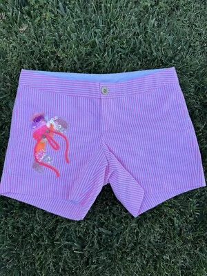 Pantalones Cortos de Fiesta Lilly Pulitzer Callahan Rosa Blanco Seersucker Lentejuelas Calamar Talla 0 Foto 1 de 4