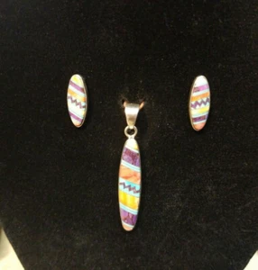 western style sterling silver & inlay earrings & pendant set - Picture 1 of 10