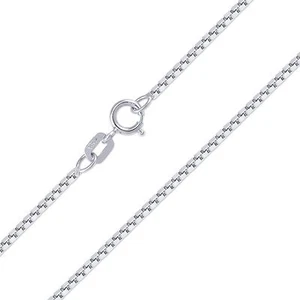10K Solid White Gold Box Necklace Chain 1.0mm 16-24" - Polished Link Women Men - Picture 1 of 2