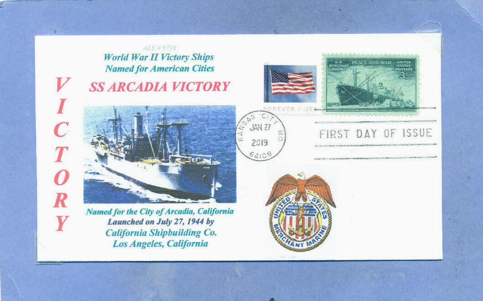 ARCADIA VICTORY WW II Ship named: City in California Color Cachet First Day PM - Image 1 of 1