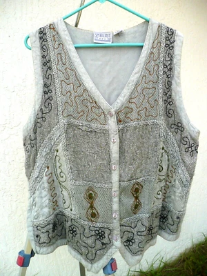 DE COLECCIÓN 90S SPEED LIMIT 2X PLUS CHALECO DE RETAZOS DE ENCAJE BORDADO RED ABIERTA RAYÓN MUJERES Foto 1 de 4