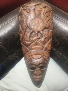 African Kenya Kikuyu Tribal Traditional 2 Figure Hand Carved Wood Mask 1960s - Picture 1 of 5