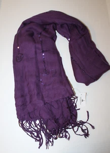 Sciarpa paillettes viola Topolino parchi Disney nuova con etichette frange pashmina 24 x 74" - Foto 1 di 8