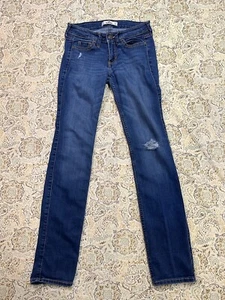 Hollister Distressed Skinny Womens Jeans Designer Blue Sz. 00S W23 L30 Ladies - Picture 1 of 9