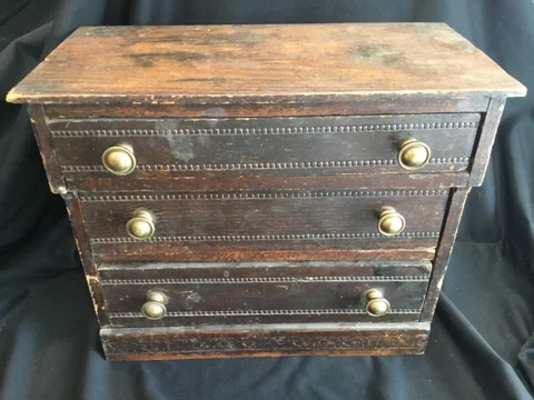 Antique Miniature American Oak Salesman Sample Doll Child’s Chest Dresser Cover