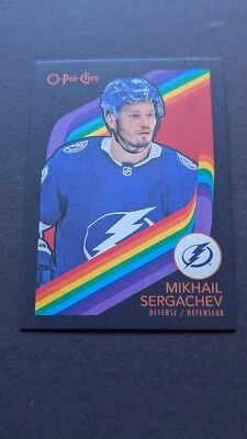 2023-24 O-Pee-Chee #131 Retro Black Border Mikhail Sergachev Lightning /100 - Image 1 of 3