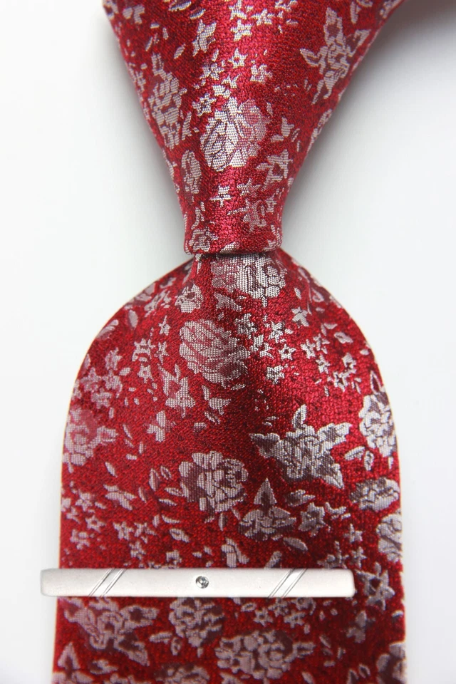 Nueva Corbata Clásica Floral Roja Blanca TEJIDA JACQUARD 100% Seda Para Hombre Foto 1 de 4