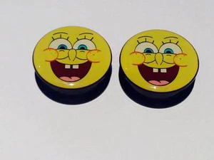 Pair Sponge Bob Cartoon Ear Plugs Flesh Tunnel Tunnels Taper Stretcher 6-30mm - Picture 1 of 3