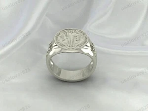 Anillo de sello católico de San Benito, joyería de religión cristiana de plata 925 para hombre - Imagen 1 de 24