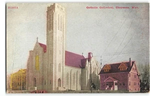 Postal de colección de la catedral católica, Cheyenne, iglesia de Wyoming años 1910 - Imagen 1 de 2