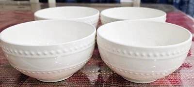 Set of 4 Maison Neuve White Ceramic Dessert Bowls Embossed Dots 4.5" Diameter