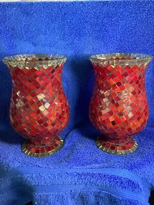 Vintage Blei Rubinrot Glas Vase Kerzenhalter 9 cm hoch 5,5 cm breit - Bild 1 von 7