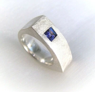  Tansanit Ring aus Silber, Größe 58 Herrenring, blau, kantiger Ring, Einzelstück - Bild 1 von 4