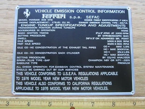 FERRARI Data Plate Emission Control Information Metal Plaque 308 GTB  - Bild 1 von 1