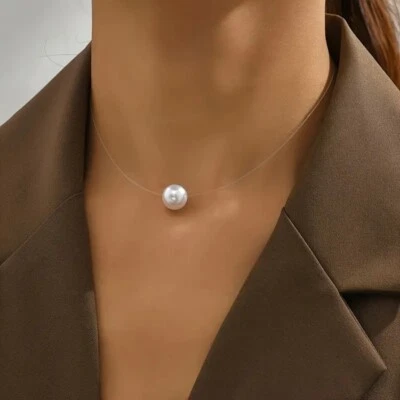 Unsichtbare elegante Kunstperlen Halskette Minimalistisches Choker-Design - Bild 1 von 4
