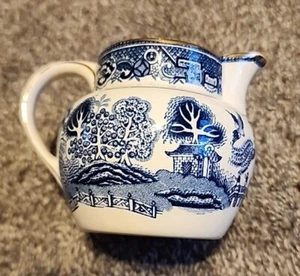 ANTIQUE MYOTT SON + CO ENGLAND BLUE WILLOW Creamer LOVE BIRDS STAFFORDSHIRE OLD - Picture 1 of 4