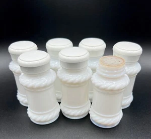 Lot of 7 VTG Hazel Atlas Milk Glass Spice Jars / shakers 3.75" - Picture 1 of 10