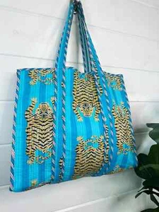 Bolsos de Mano Indios Acolchados Hechos a Mano Bloque de Algodón Bolso de Compras de Hombro Grande para Mujer - Imagen 1 de 3