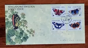Mariposas de Singapur 1999. Edición conjunta con Suecia completa 4V en FDC - Imagen 1 de 2
