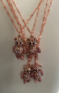 Teddy Bear Aurora Borealis Necklace (pink/rose gold)