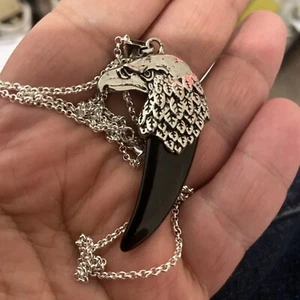 American Silver Eagle Pendant With Black Horn & Necklace - Picture 1 of 3
