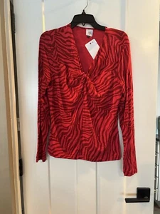 CABI Top Long Sleeve Cat Gathered Tiger Stripe size Med NWT #4631 - Foto 1 di 7