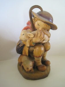 ANRI Italy Wood Carving Sweet Dreams Artist Signed Shepherd Sleeping Holding - Picture 1 of 7