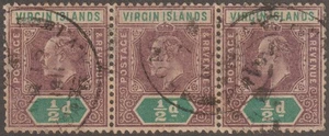 EDSROOM-21322 Islas Vírgenes 29 Usado 1904 Tira de 3 Eduardo VII - Imagen 1 de 2