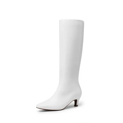 Women Knee High Wide Calf Boots 2 Inch Kitten Heel Square Toe Zip Up Boots - Image 1 of 4