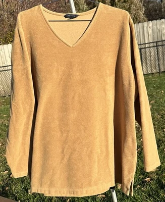 LANDS’ END Corduroy V-Neck Top Women’s Plus 2X 20W-22W Tan Cotton Long Sleeve - Image 1 of 4
