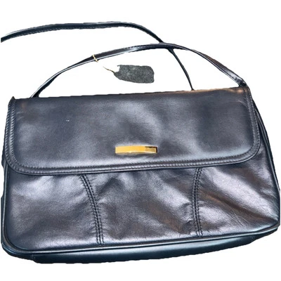 Bolsa de ombro Cabin Creek preta couro genuíno zíper de pressão bolsa de embreagem 11x7x2 - Imagem 1 de 4