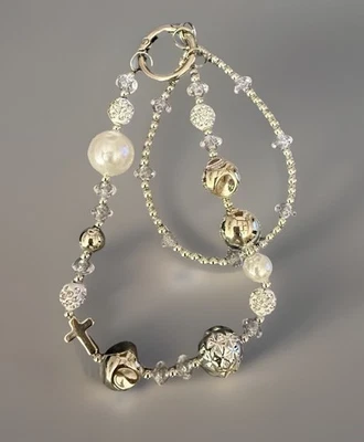 Silver Cross Phone Wristlet Two-Strand Crystal & Pearl - Image 1 of 4