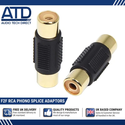 AUDIO TECH DIRECT RCA Coupler Gold Plated Connector Phono Cable Splice Adaptor Female Pair Camera