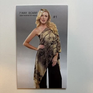 7 WAY SCARF By Cruise Wear & Co. Gold and Black Floral Print Scarf/Kimono NWT - Picture 1 of 8