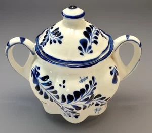 Blau Delfter Vintage Zuckerdose Deckel Blumen Windmühle Holland Royal Cottage Kern selten 4" - Bild 1 von 21