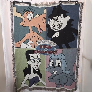 Vtg Rare Rocky & Bullwinkle Natasha & Boris Cartoon Tapestry Throw Blanket 45x60 - Picture 1 of 8