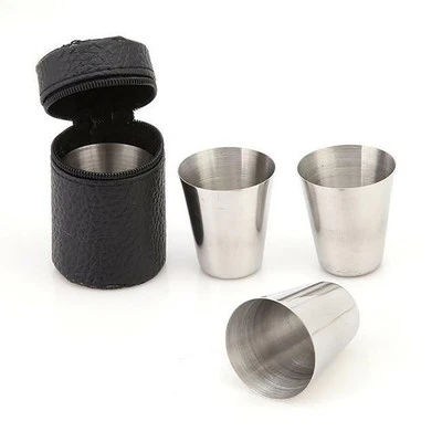 Cup Stainless Steel Wine Drinking Shot Glasses Barware With Bag Mug Holiday - Image 1 of 4
