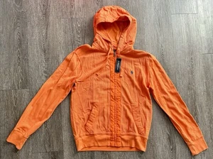 Vintage neu mit Etikett Polo Ralph Lauren Pullover Erwachsene Medium orange Hoodie Sweatshirt mit durchgehendem Reißverschluss - Bild 1 von 11