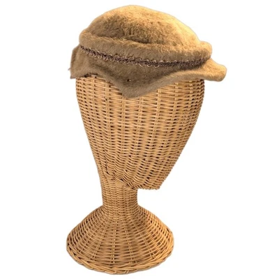 Vintage Hardesty Women’s Fuzzy Calot Style Hat tan color OS - Image 1 of 4