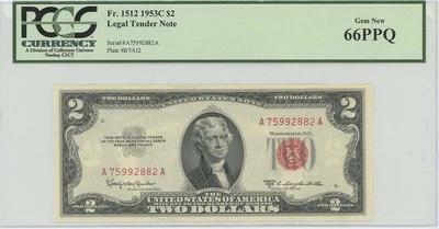 1953C $2 Legal Tender FR#1512 PCGS 66 PPQ Gem - Image 1 of 2