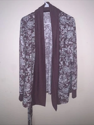 Cuddl Duds 花卉勃艮第开衫,尺寸 M,舒适  — 第 1/4 张图片