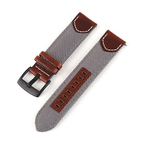 Watch Bands Cowhide Genuine Leather Wristwatch Straps Nylon Watch Part Gray 24mm - Picture 1 of 3
