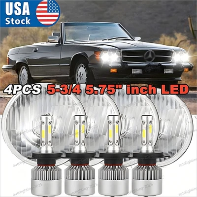 4PCS 5.75" Round LED Headlights Hi-Lo Beam For Mercedes-Benz 380SL 450SL 560SL - Image 1 of 4