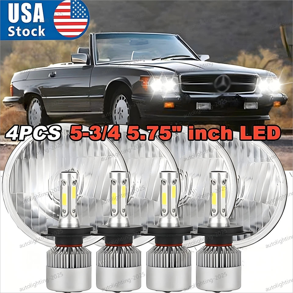 Faros LED redondos de haz alto bajo de 5,75" de 4 piezas para Mercedes-Benz 380SL 450SL 560SL Foto 1 de 4